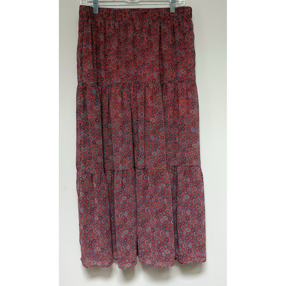 NWT MAURICES Womens Crepe 1/2 Lined Tiered Red Floral Skirt Large Cottagecore
